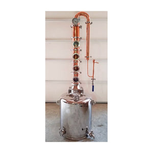 26 Gallon/100 Liter Stainless Steel Still With 4" Copper Dephlegmator Column, 4 Bubble Plates And Sight Windows